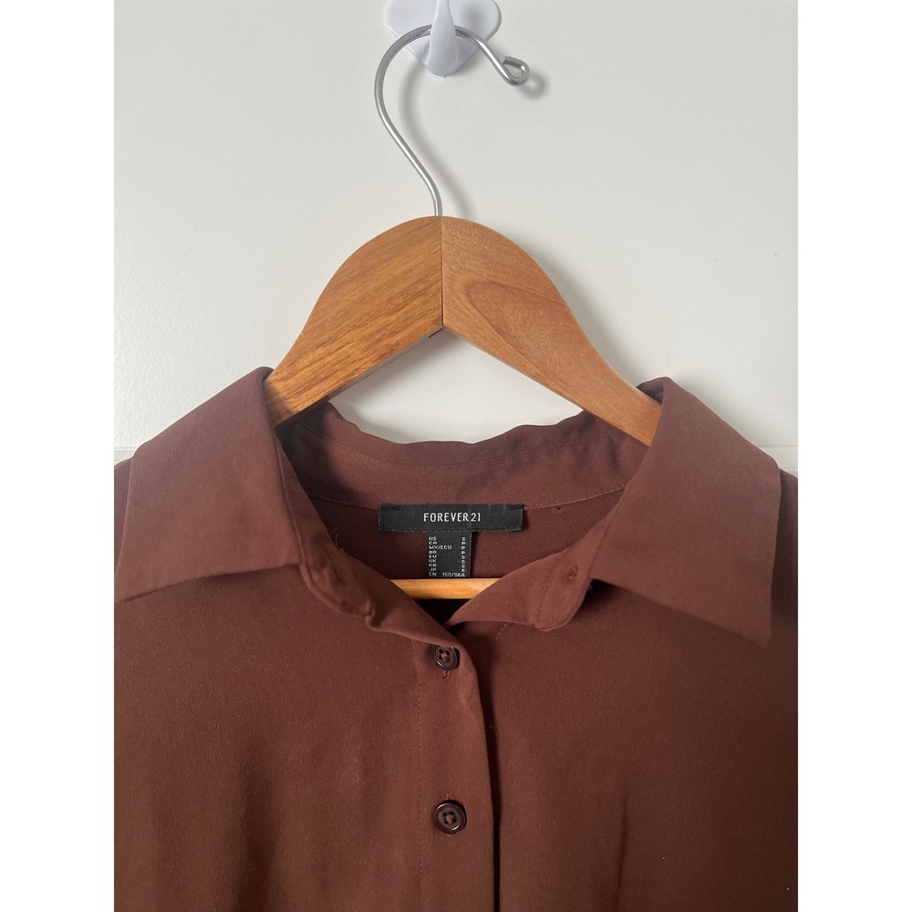 Forever 21 Women Brown Long Sleeve Button Down Belted Shirt Dress Size S Small - Picture 3 of 5
